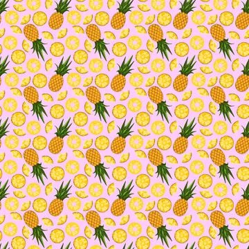 Pineapple seamless pattern on pink background. Stock Illustration
