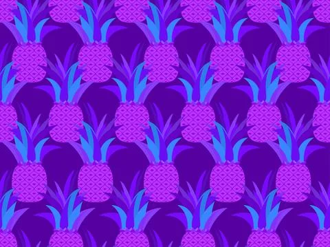 Pineapple seamless pattern. Purple pineapples 80s style. Summer fruit Stock Illustration