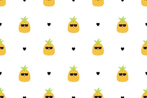 Pineapple seamless pattern. Squishmallow. Pineapple. Kawaii, Vector Stock Illustration