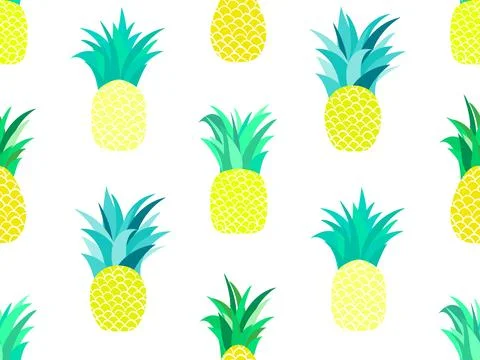Pineapple seamless pattern. Summer fruit pattern. Pineapple fruit on white .. Stock Illustration