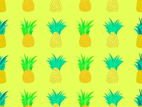 Pineapple seamless pattern. Summer fruit pattern. Pineapple fruit on yellow.. Stock Illustration