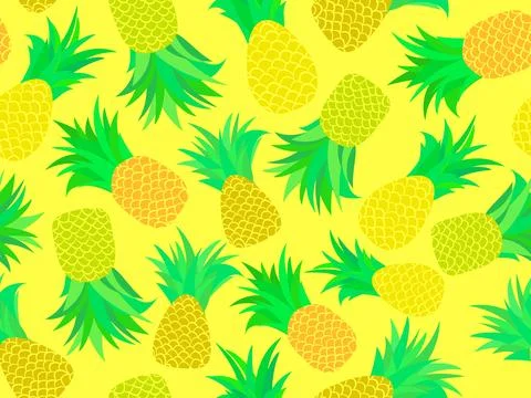 Pineapple seamless pattern. Summer fruit pattern. Pineapple fruit on yellow.. Stock Illustration