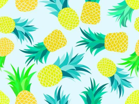 Pineapple seamless pattern. Summer fruit pattern. Pineapple fruit on white .. Stock Illustration
