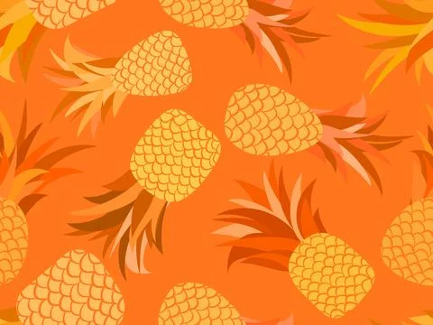 Pineapple seamless pattern. Summer fruit pattern. Pineapple fruit on orange.. Stock Illustration