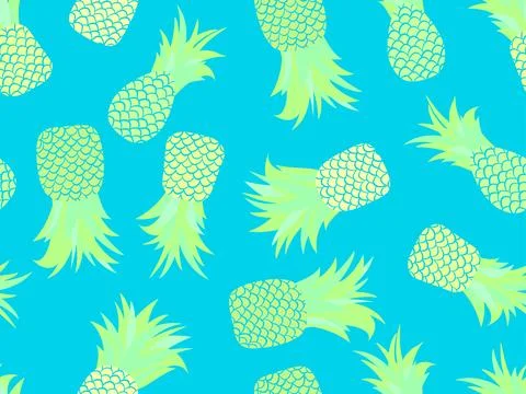 Pineapple seamless pattern. Summer fruit pattern. Pineapple fruit on blue b.. Stock-Illustration