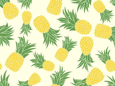 Pineapple seamless pattern. Summer fruit pattern. Pineapple fruit on yellow.. Stock Illustration