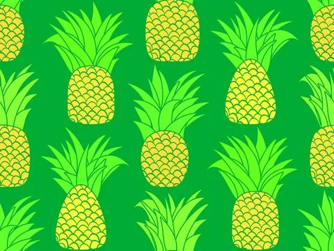 Pineapple seamless pattern. Summer fruit pattern. Pineapple fruit on green .. Stock Illustration