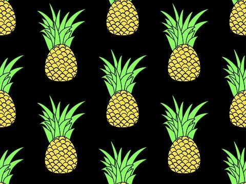 Pineapple seamless pattern. Summer fruit pattern. Pineapple fruit on black .. Stock Illustration