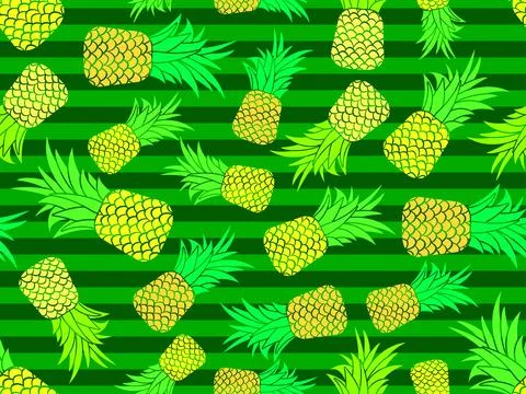 Pineapple seamless pattern. Summer fruit pattern. Pineapple fruit on green .. Stock Illustration