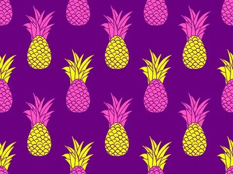 Pineapple seamless pattern. Summer fruit pattern. Pineapple fruit on violet.. Stock Illustration