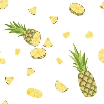 Pineapple seamless pattern. Summer pattern with cut pineapple, piece, bit, round Stock Illustration