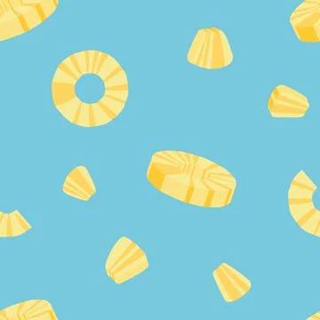 Pineapple seamless pattern. Summer pattern with cut pineapple, piece, bit, round Stock Illustration