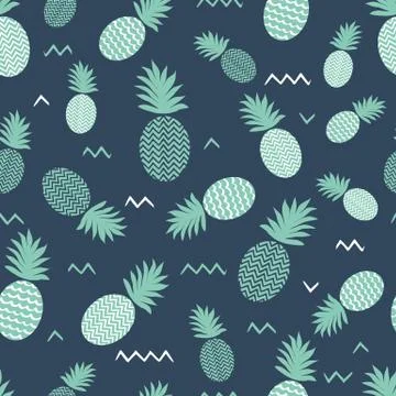 Pineapple seamless pattern. Summer tropical classical vacation green grey bac Stock-Illustration