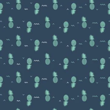 Pineapple seamless pattern. Summer tropical classical vacation green grey bac Stock Illustration