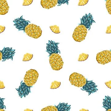 Pineapple seamless pattern, summer tropical background with fruits Stock Illustration