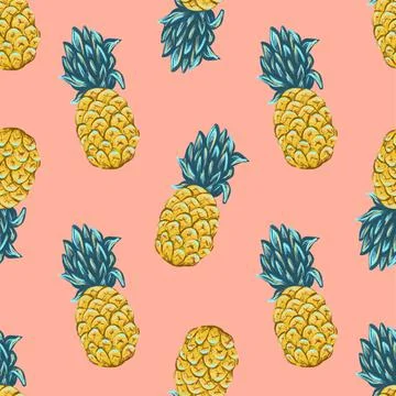 Pineapple seamless pattern, summer tropical background with fruits Stock Illustration