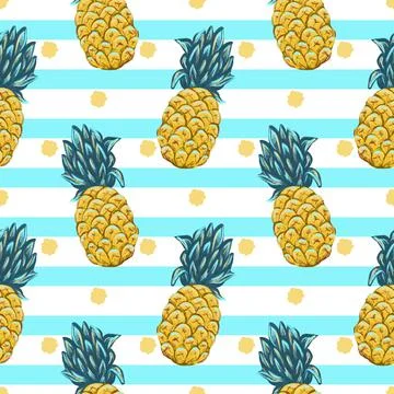 Pineapple seamless pattern, summer tropical background with fruits Stock Illustration