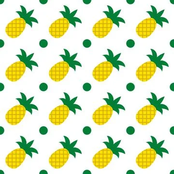 Pineapple seamless pattern. Summer tropical fruit vector background.  Vector  Stock Illustration