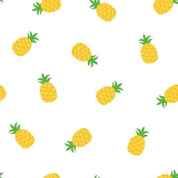 Pineapple Seamless Pattern Vector: Yellow Tropical Fruit on White Background Illustrazione stock