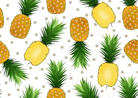 Pineapple seamless pattern on white background. Summer background. Ananas fru Stock Illustration