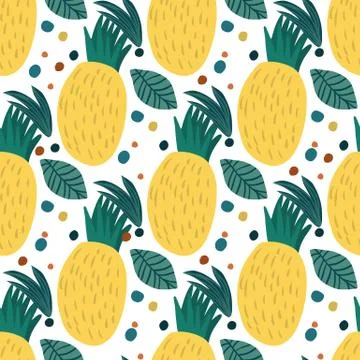 Pineapple seamless pattern on white background. Hand drawn pineapple endless  Stock Illustration
