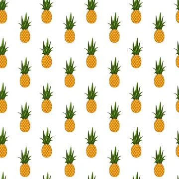 Pineapple seamless pattern on white background. Stock Illustration