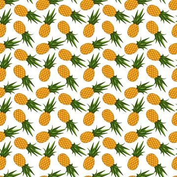 Pineapple seamless pattern on white background. Stock Illustration
