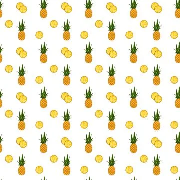 Pineapple seamless pattern on white background. Stock Illustration