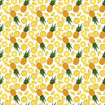 Pineapple seamless pattern on white background. Stock Illustration