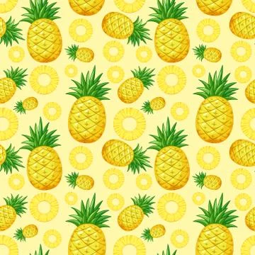 Pineapple seamless pattern on yellow background 스톡 일러스트