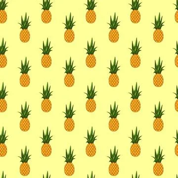 Pineapple seamless pattern on yellow background. Stock Illustration