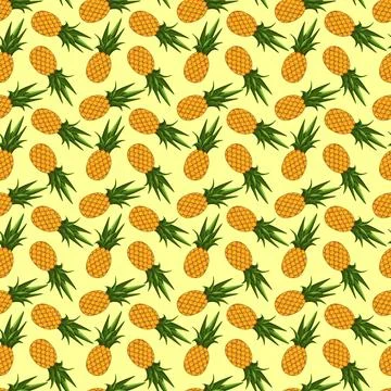 Pineapple seamless pattern on yellow background. Stock Illustration