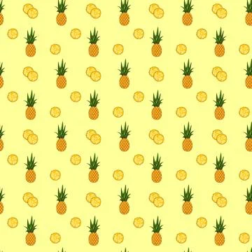 Pineapple seamless pattern on yellow background. Stock Illustration