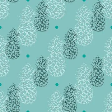Pineapple seamless vector pattern illustration outline Stock Illustration