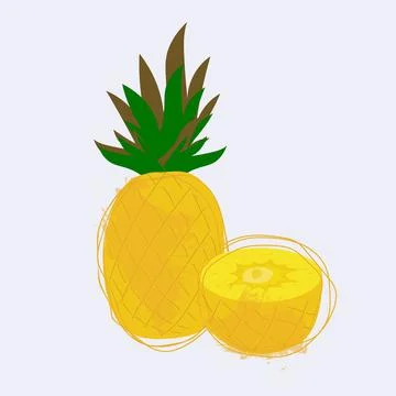 Pineapple set. Whole pineapple and half isolated on white background. Stock Illustration