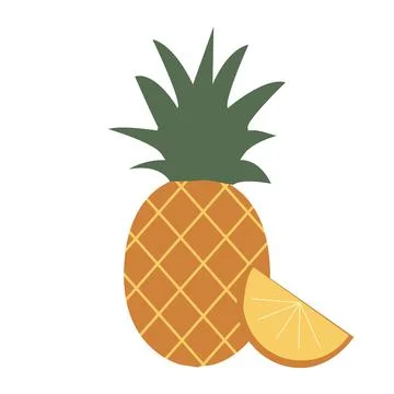Pineapple set. Whole pineapple and slice isolated on a white background. Vector Stock Illustration