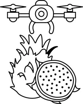 A pineapple is shown with a drone flying above it Stock Illustration