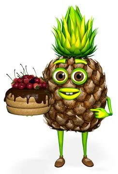 Pineapple Shows Cake 3D Rendering Stock Illustration