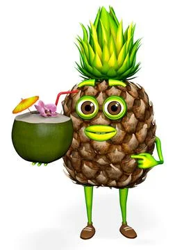 Pineapple Shows Coconut 3D rendering 스톡 일러스트