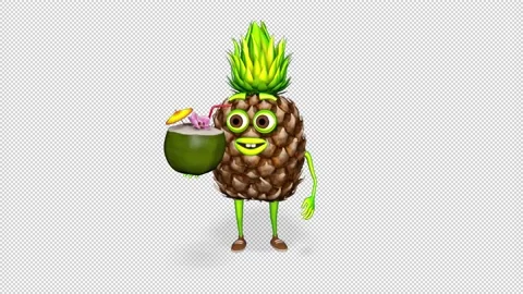 Pineapple Shows Coconut Loop on Alpha Channel Stock Footage 151082776