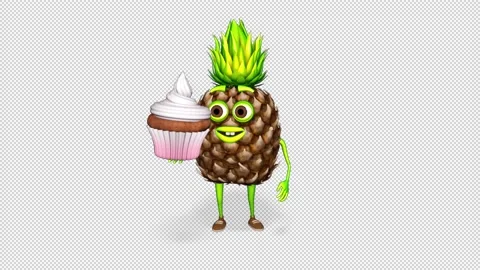 Pineapple Shows Cupcake Loop on Alpha Channel Stock Footage 151675556