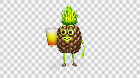 Pineapple Shows Drink Loop on Alpha Channel Stock Footage 152151231
