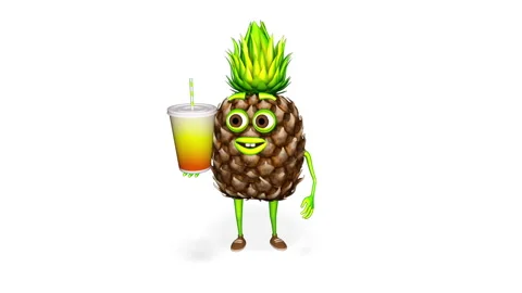 Pineapple Shows Drink Loop on White Background Stock Footage 152767978