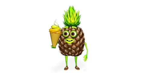 Pineapple Shows Ice Cream Loop on White Background Stock Footage 155233489