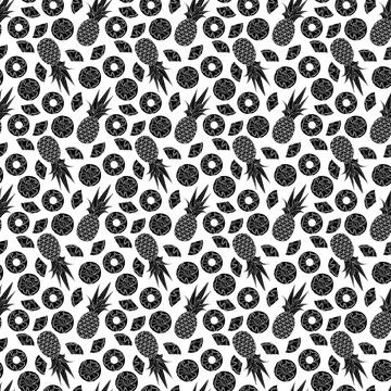 Pineapple simple seamless pattern on white background. Stock Illustration