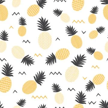 Pineapple simple vector seamless background in grey and yellow colors Stock Illustration