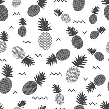 Pineapple simple vector seamless background in grey color Stock Illustration