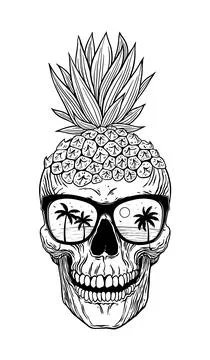 Pineapple skull head 库存插图