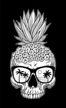Pineapple skull head Stock Illustration