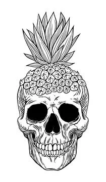 Pineapple skull head vector illustration tropical style Stock Illustration